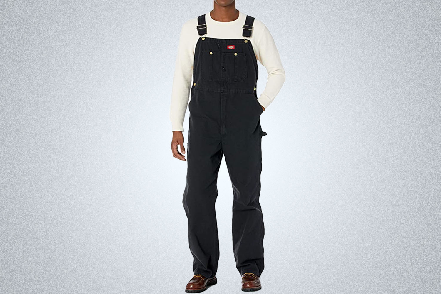 a pair of black overalls