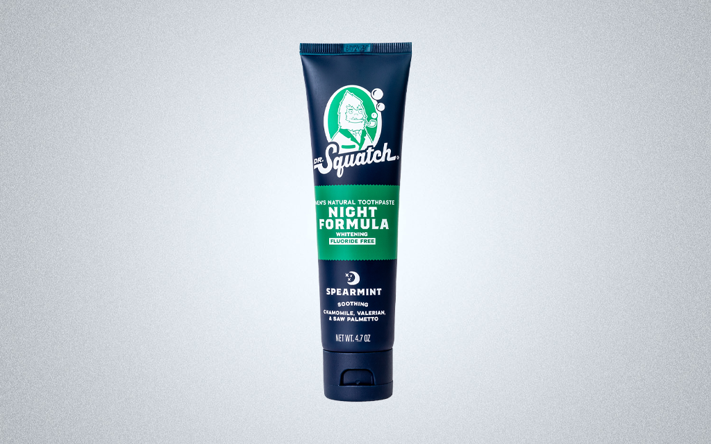 The Dr. Squatch Toothpaste in Spearmint is perfect for brushing teeth outdoors with calming ingredients that make you sleepy