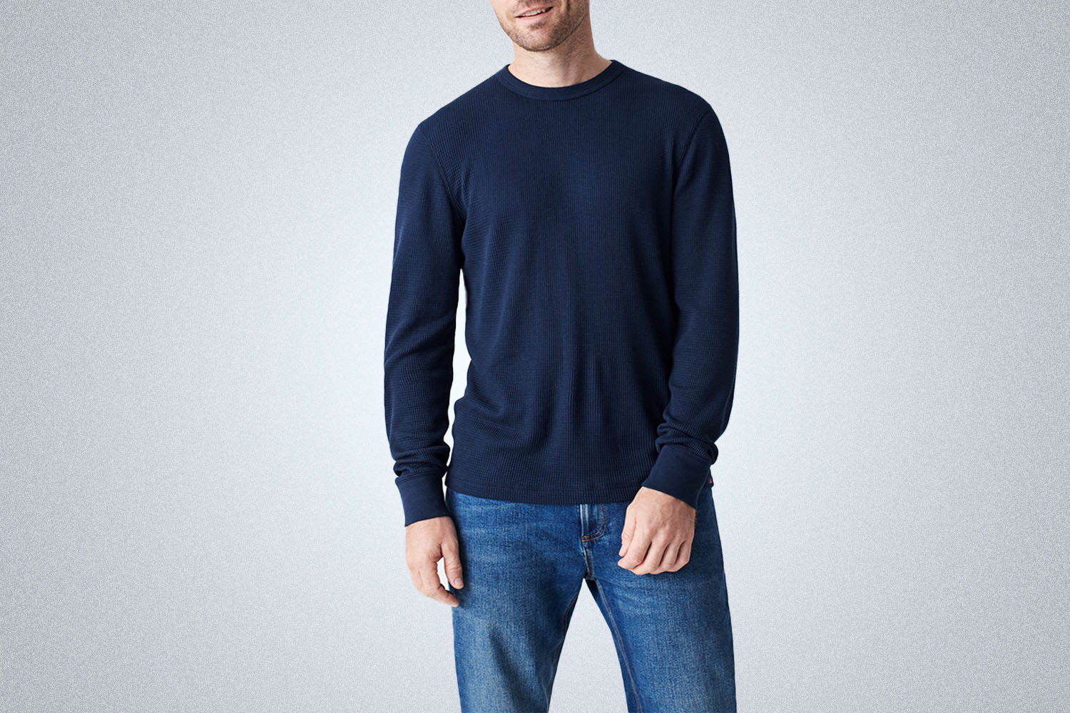 a waffle knit crew in navy