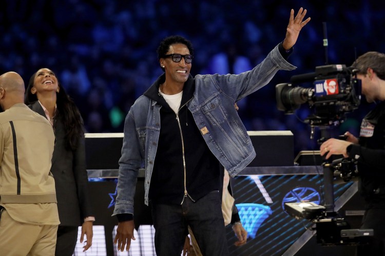 Scottie Pippen is introduced in the 2020 NBA All-Star - AT&T Slam Dunk Contest during State Farm All-Star Saturday Night at the United Center on February 15, 2020 in Chicago, Illinois.