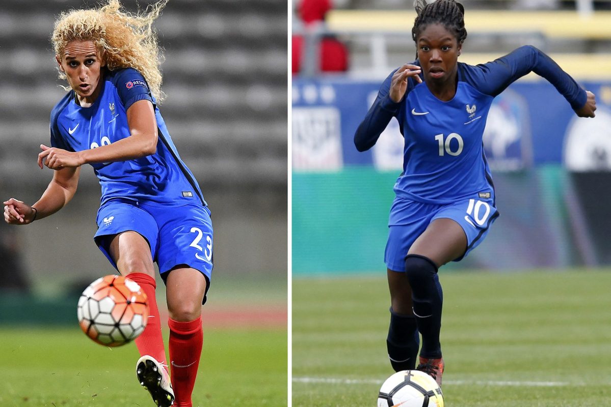 Paris Saint-Germain's Aminata Diallo (right) was detained by police in connection with an assault on her teammate Kheira Hamraoui (left)
