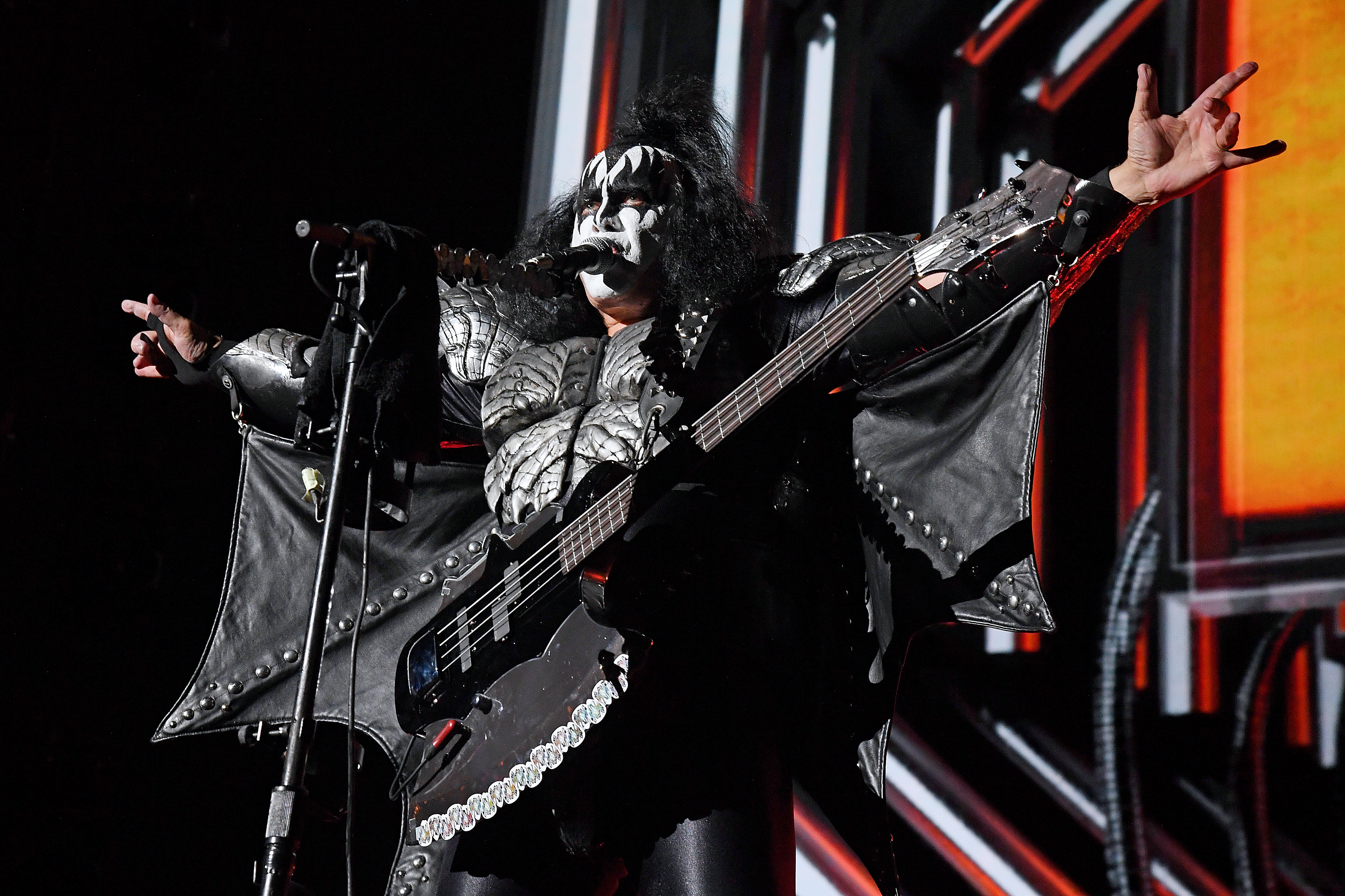 Gene Simmons of KISS performs onstage during the Tribeca Festival screening of "Biography: KISStory" at Battery Park on June 11, 2021 in New York City.