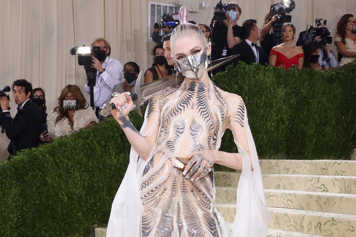 Grimes attends the 2021 Met Gala benefit "In America: A Lexicon of Fashion" at Metropolitan Museum of Art on September 13, 2021 in New York City. The musician recently called herself a “Marie Antoinette-Esque Symbol of Inequality”
