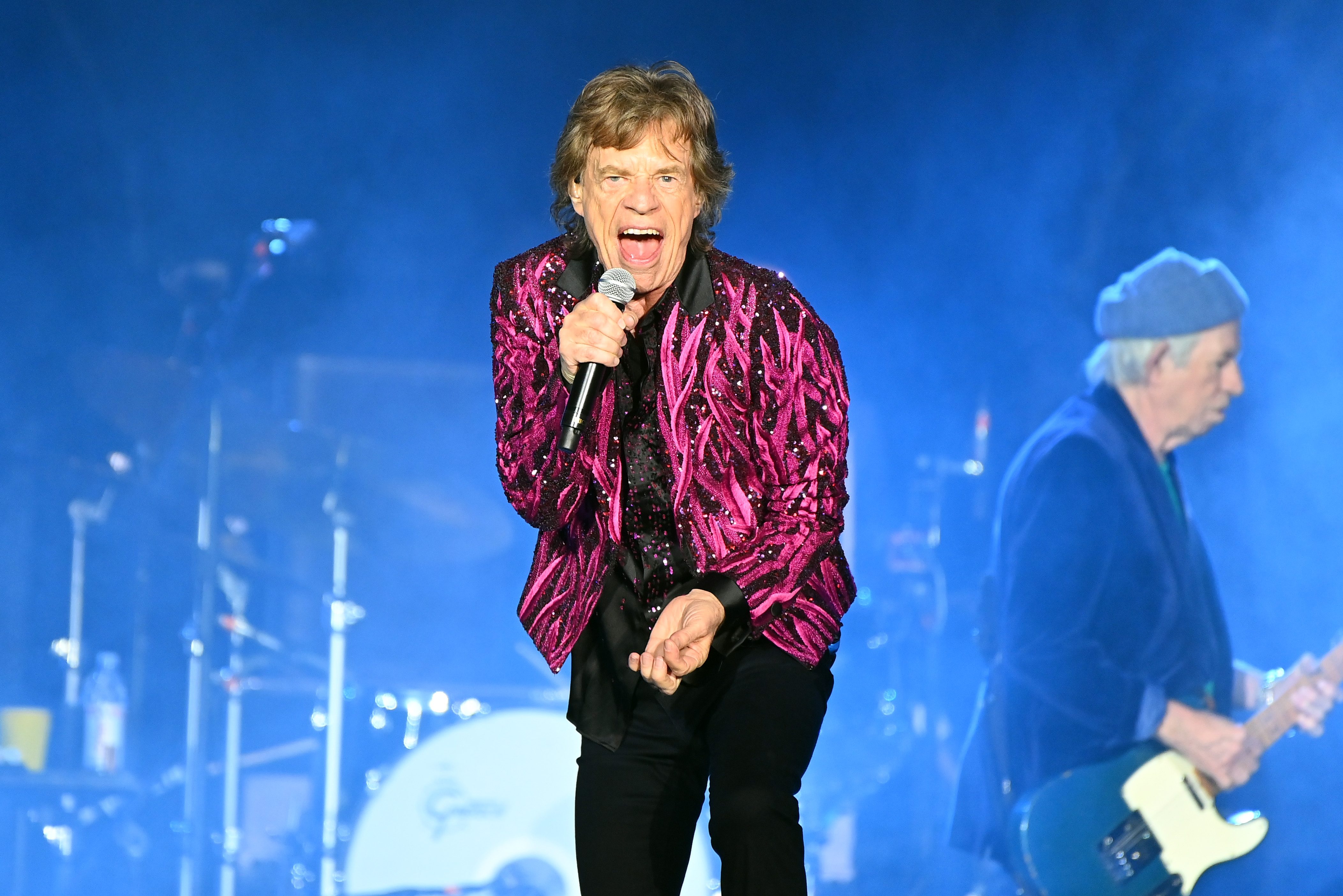 Mick Jagger of The Rolling Stones performs during the 2021 "No Filter" tour at Mercedes-Benz Stadium on November 11, 2021 in Atlanta, Georgia.