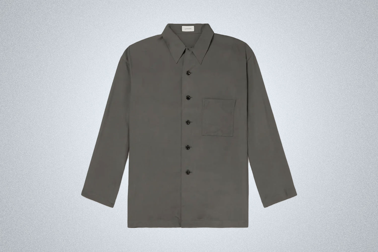 a grey silk button up shirt