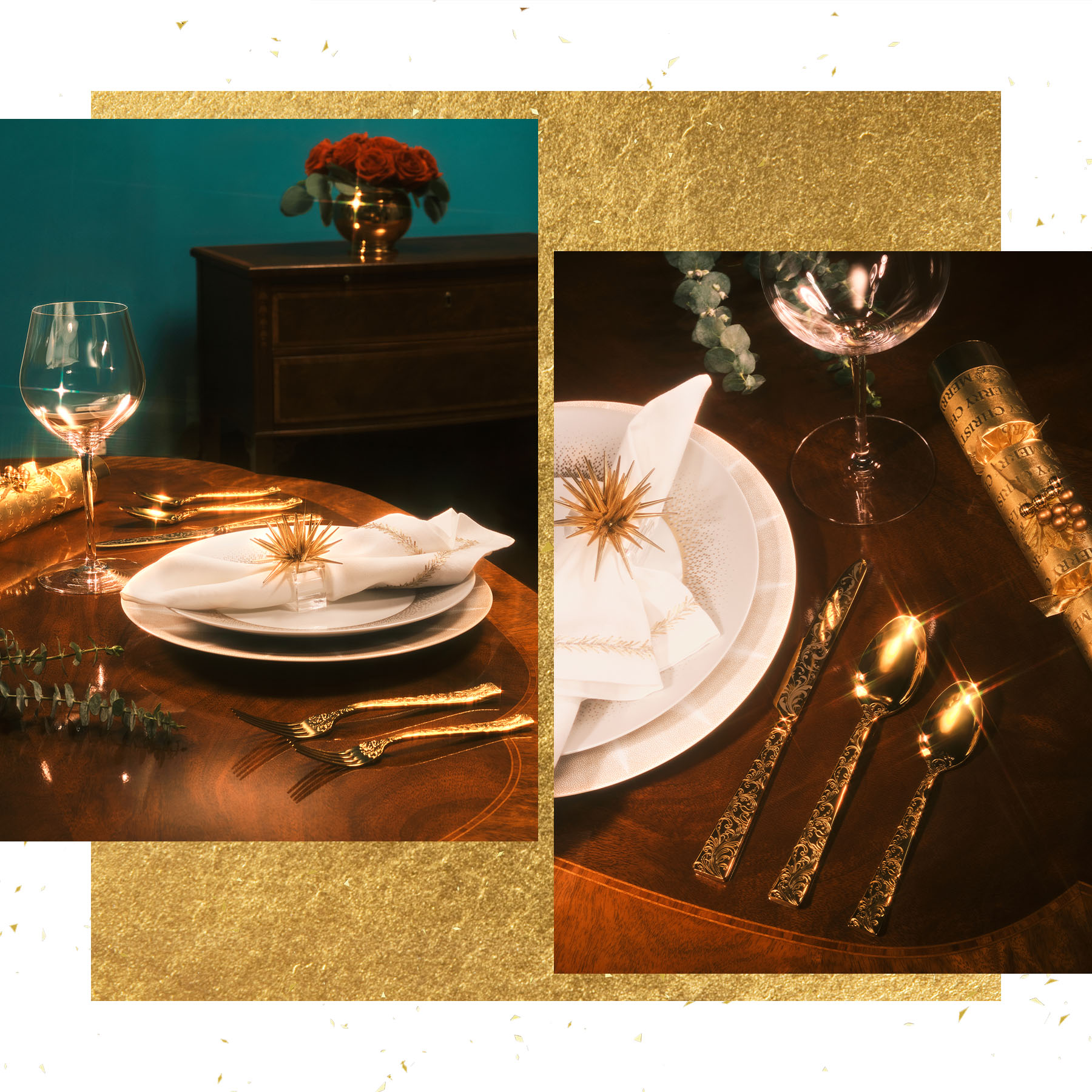a golden table setting