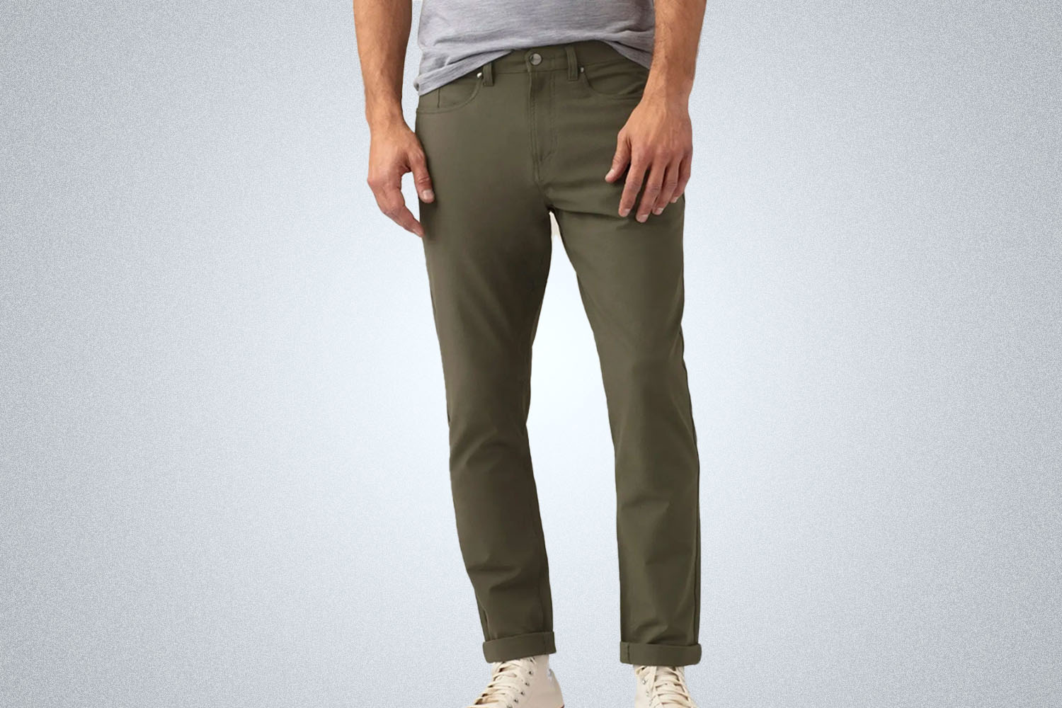 a pair of olive green chinos 