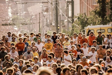 A sea of cotton-clad runners in San Francisco's Bay to Breakers 12K, 1980. 