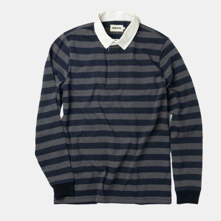 a striped rugby shirt