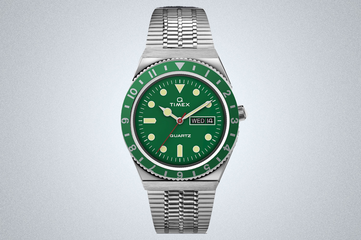 a green faced, silver watch