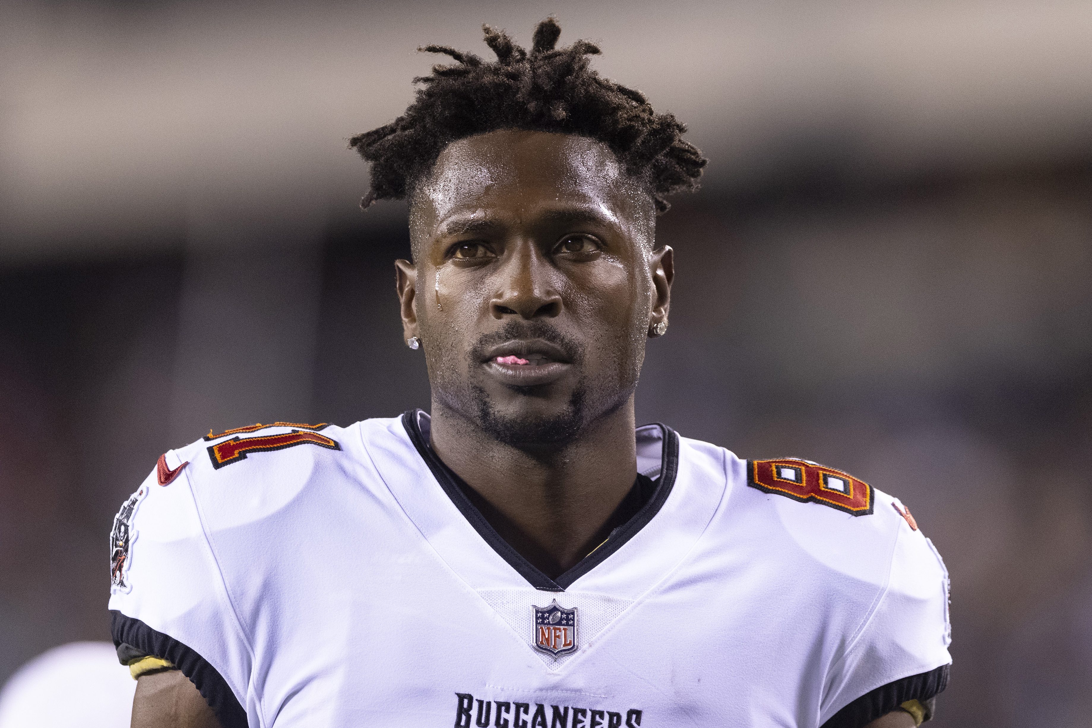 Antonio Brown of the Tampa Bay Buccaneers looks on prior to a game