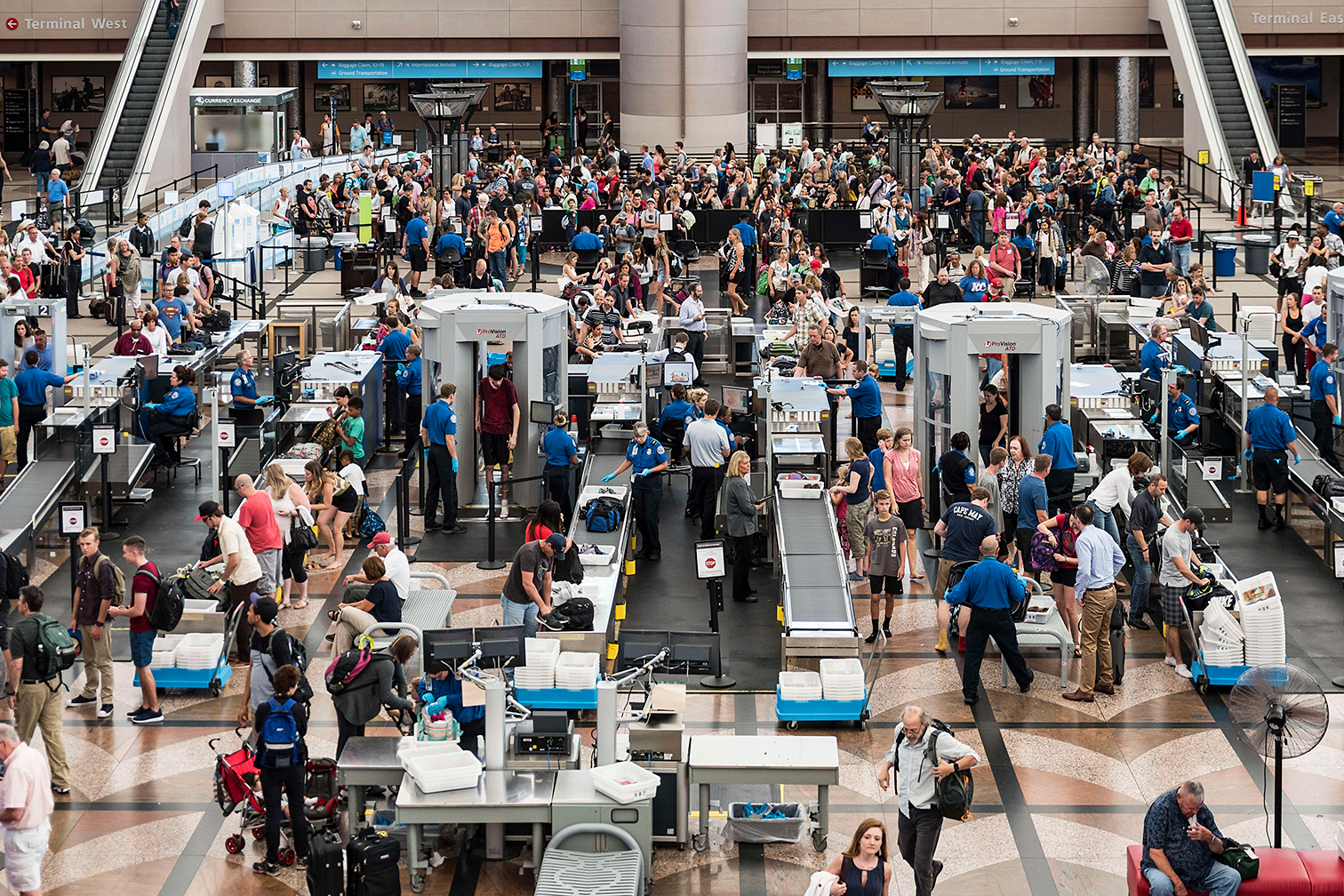 A familiar scene at Denver International Airport's famously congested security corral