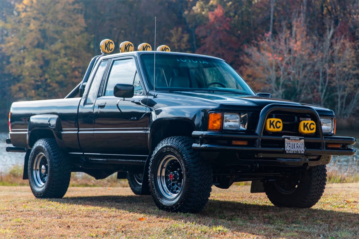 A 1985 Toyota Xtra Cab SR-5 Pickup Truck, Otherwise Known as the Hilux, made to look like Marty McFly's truck from "Back to the Future." It's headed to auction in December 2021 courtesy of Mecum Auctions.