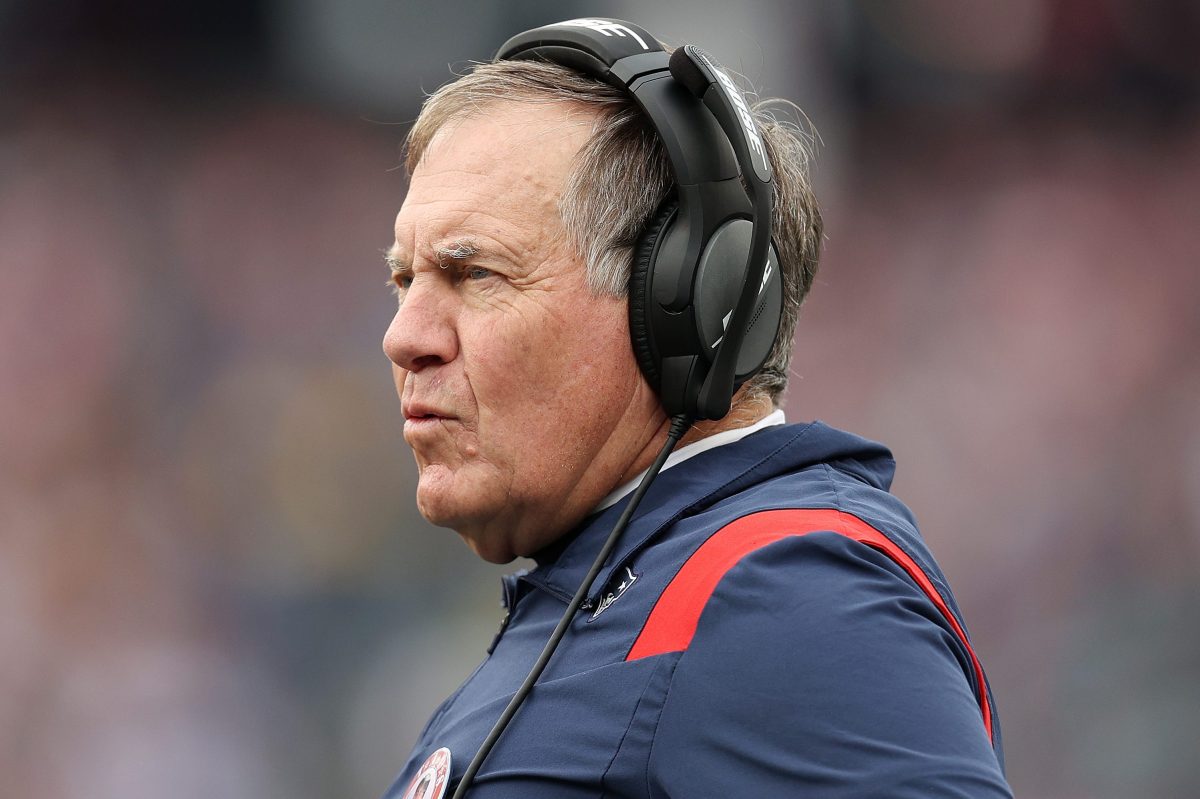 Coach Bill Belichick of the New England Patriots looks on against the Browns