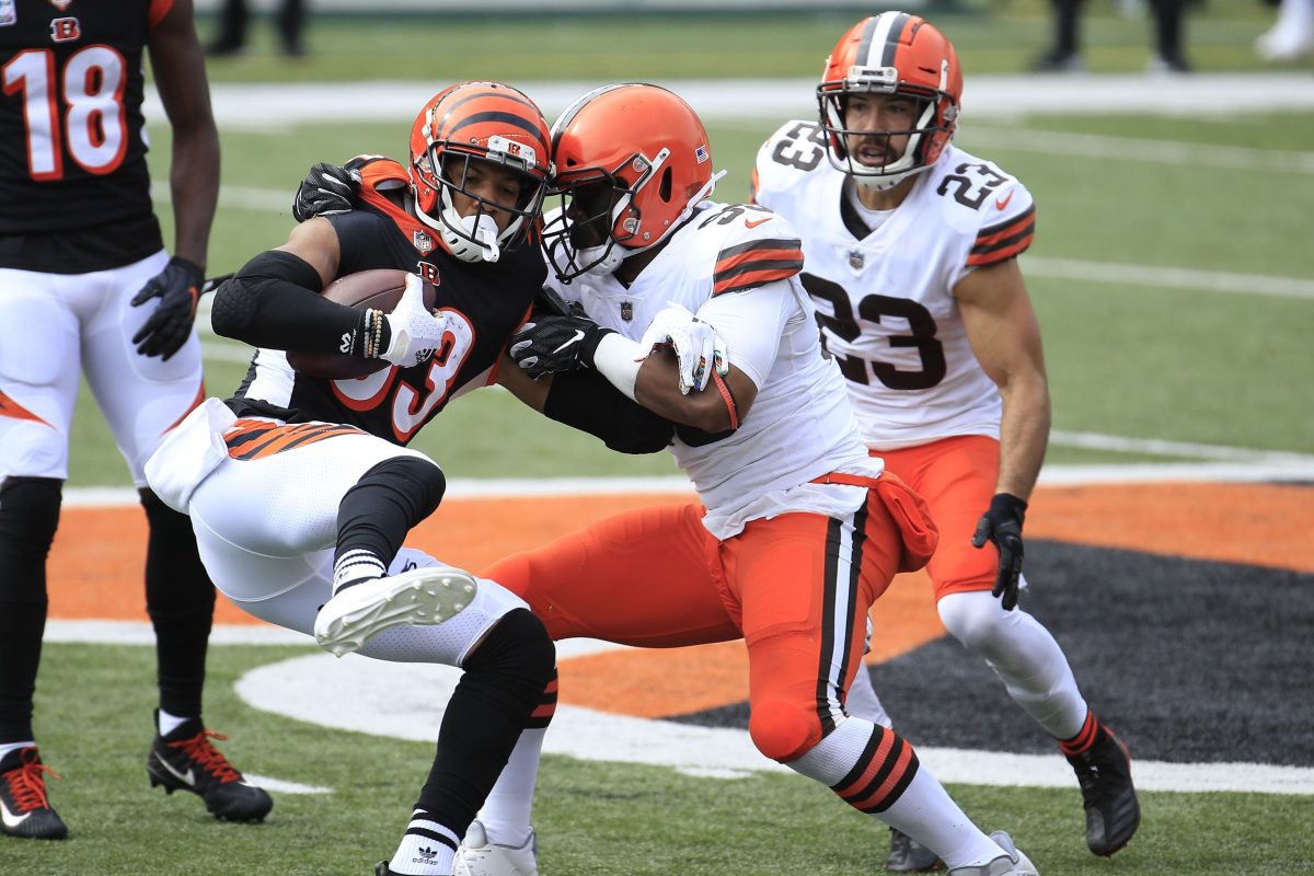 Tyler Boyd of the Bengals catches the ball against the Cleveland Browns