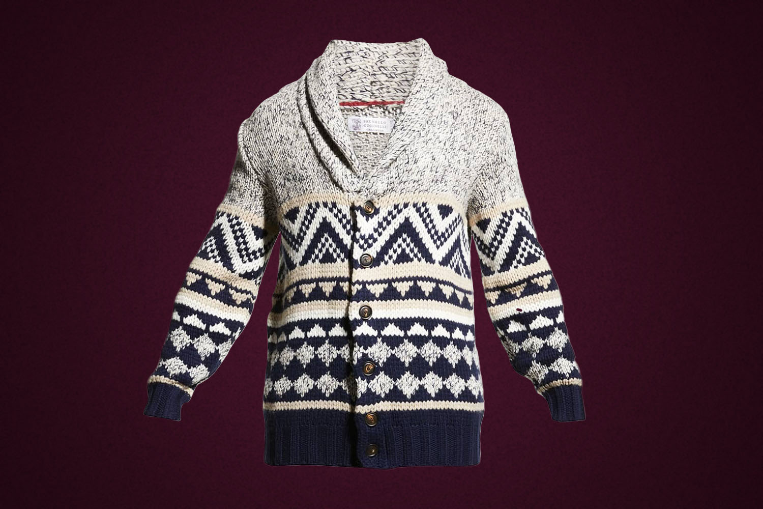 Brunello Cucinelli Geometric Shawl Cardigan Sweater