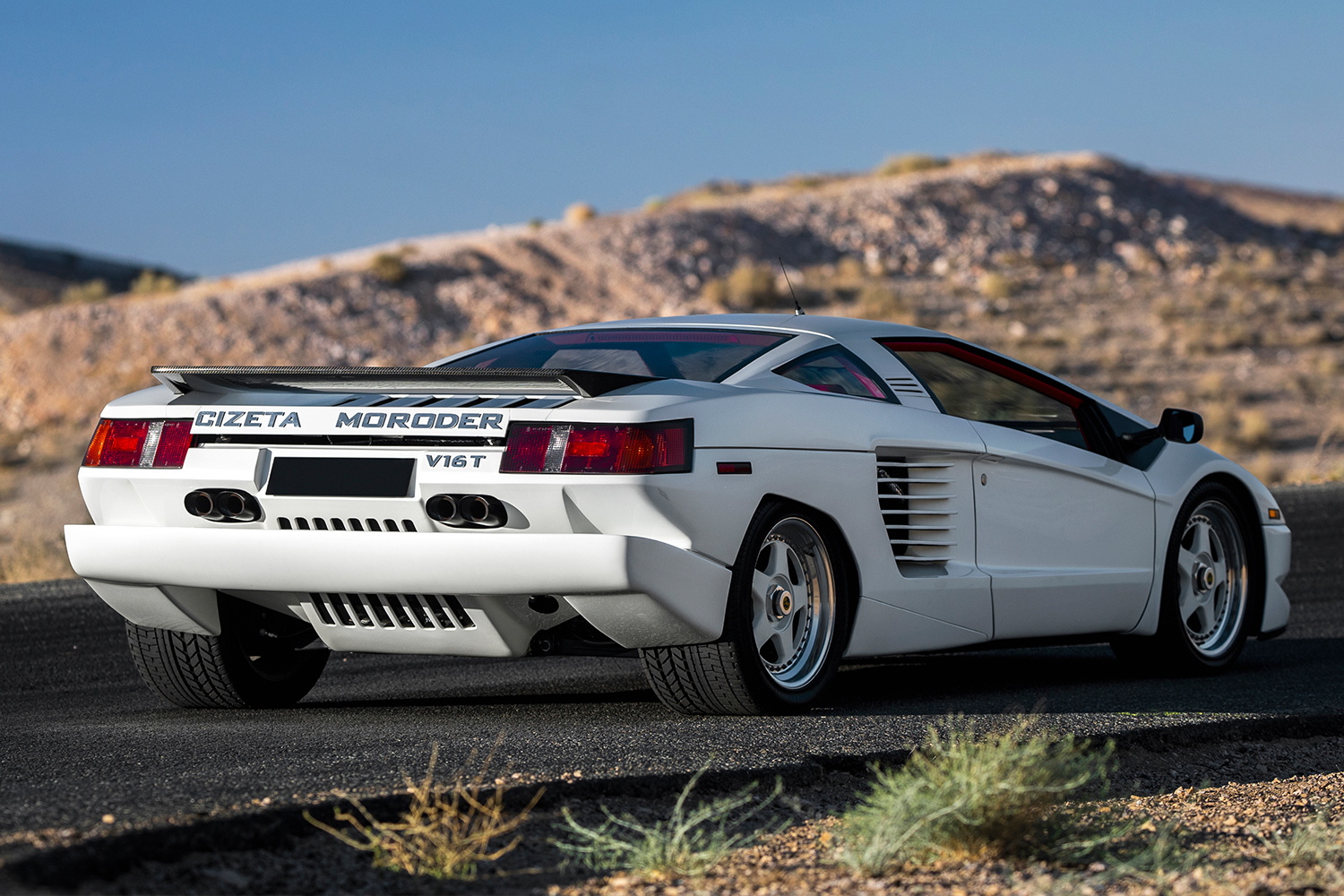 The rear end of the 1988 Cizeta-Moroder V16T supercar, which was built by Claudio Zampolli and owned Giorgio Moroder. It's headed to auction at RM Sotheby's Arizona sale in 2022.