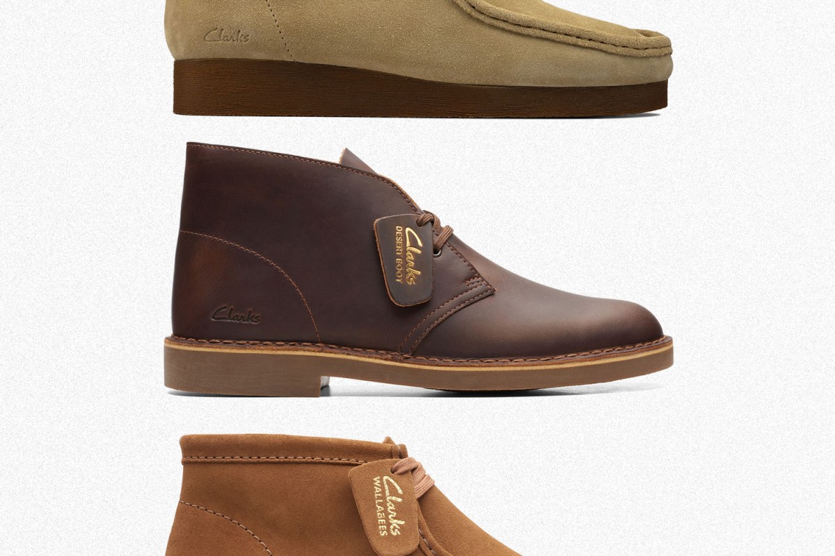 Clarks Desert Boot 2 in beeswax leather, Wallabees in suede and Wallabee Boots in suede, all of which are discounted during the autumn sale