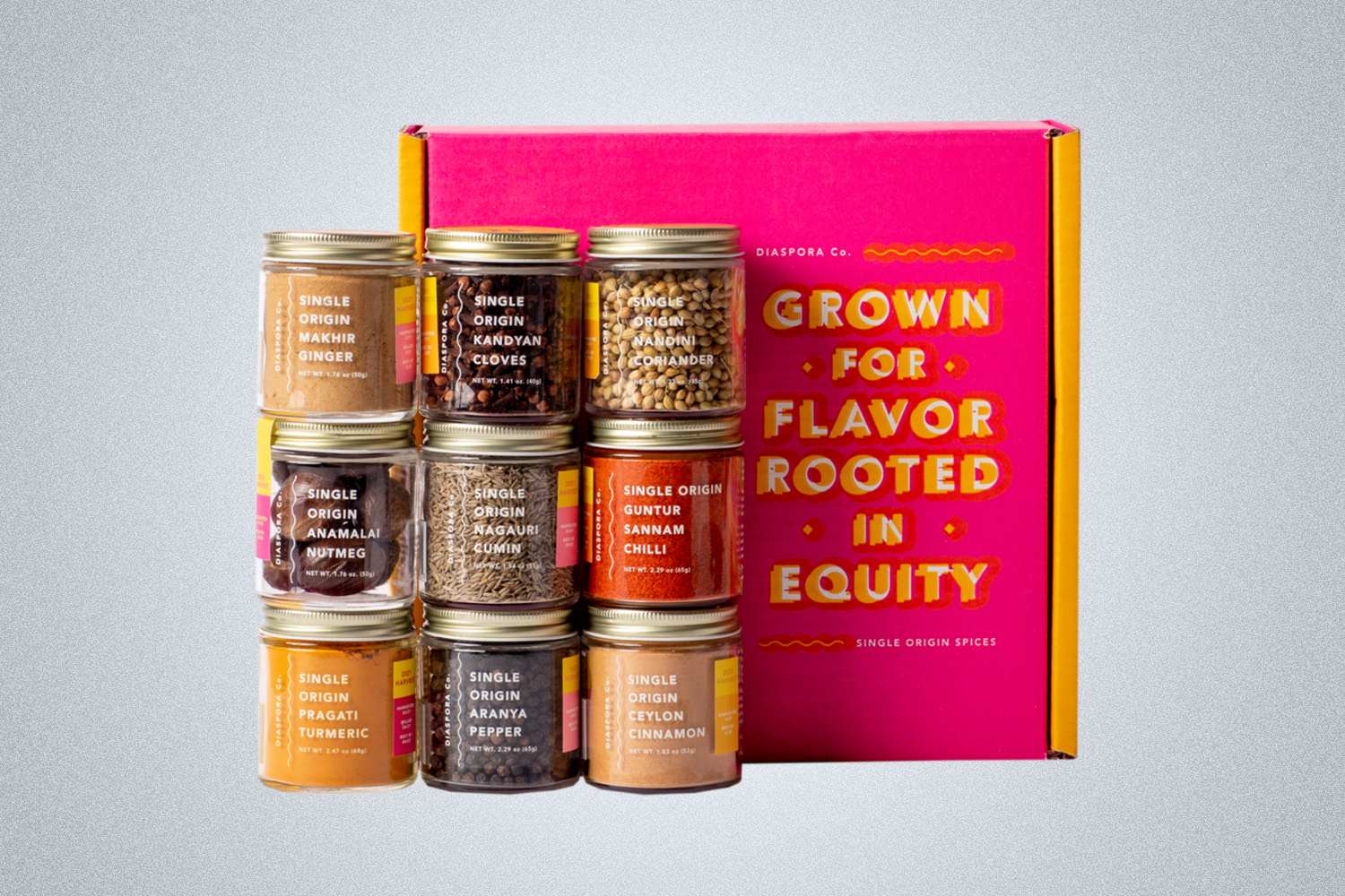 Diaspora Co. Full Flavor Makeover spice jars and box