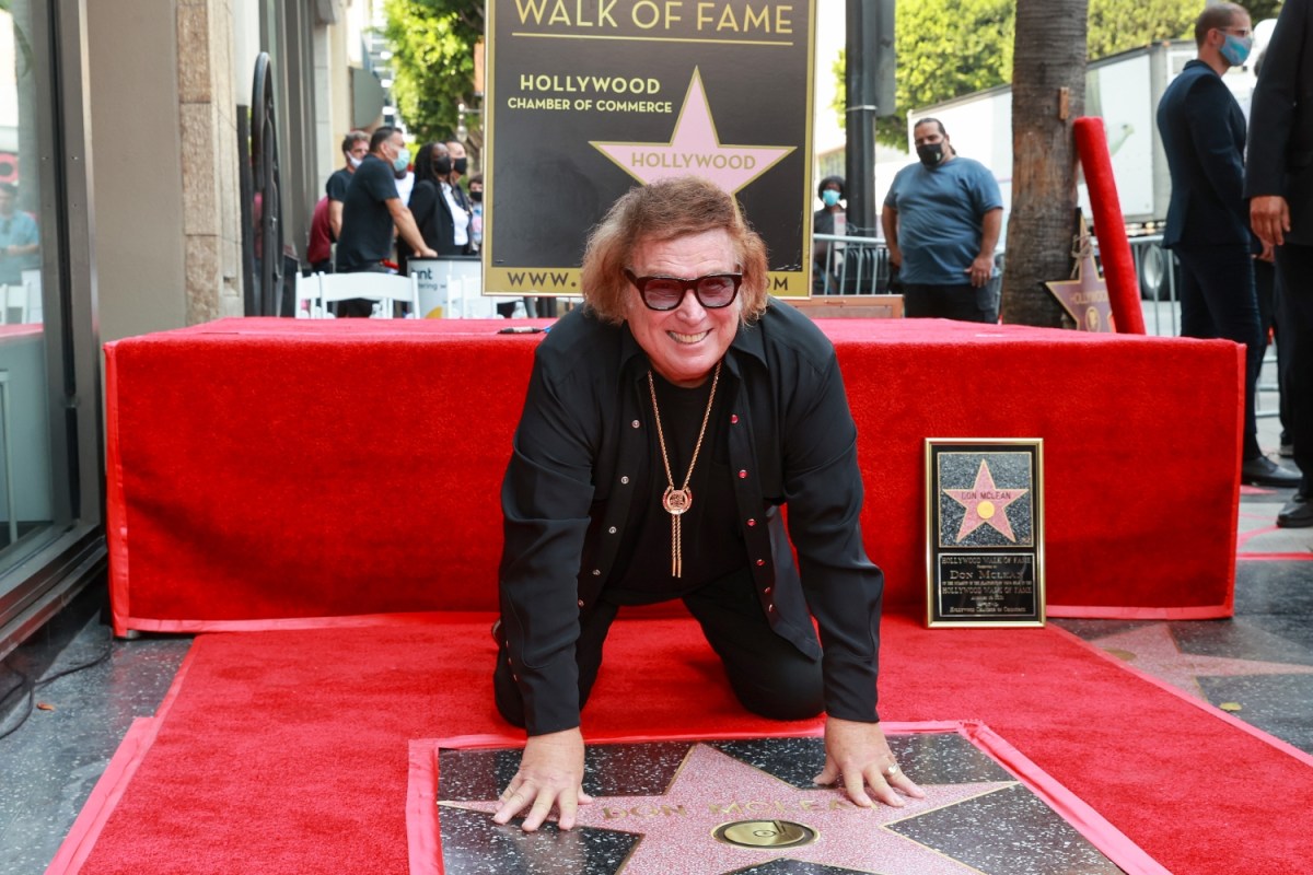 Don McLean poses as Musician Don McLean Honored With Star On The Hollywood Walk Of Fame on August 16, 2021 in Hollywood, California. Taylor Swift's new single just beat McLean's song as the longest-running #1 hit.