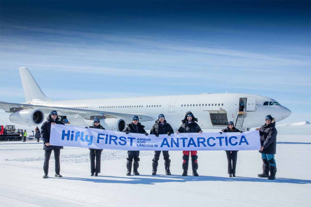 The first Airbus A340 (with crew) just landed in Antarctica at a luxury adventure camp called White Fang from tourism company White Desert
