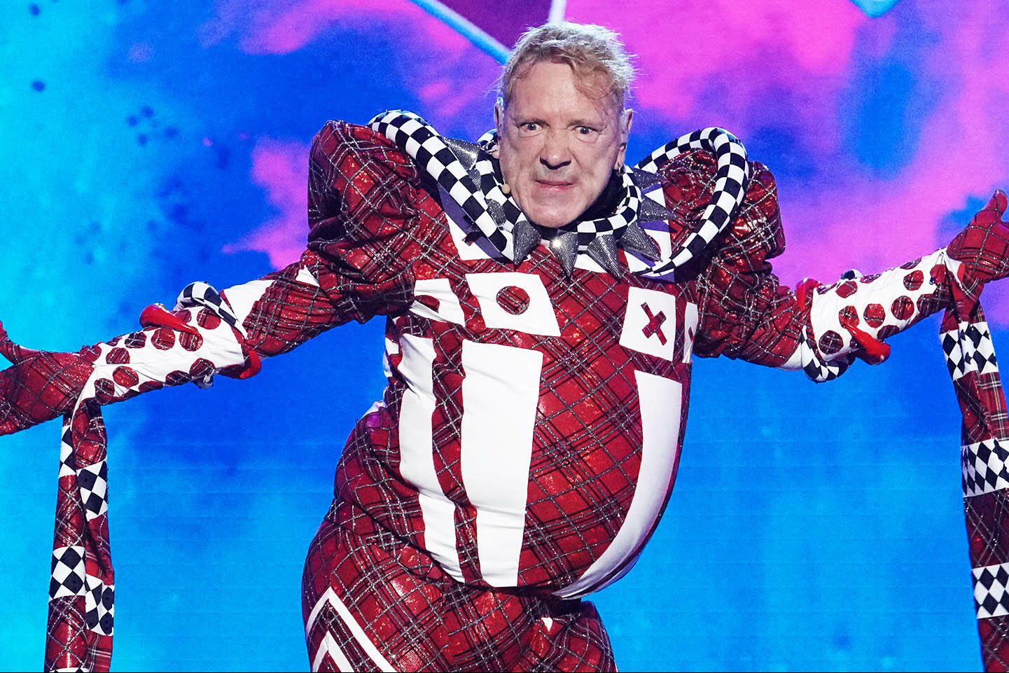 John Lydon, aka Johnny Rotten of the Sex Pistols, revealing himself to be the Jester on The Masked Singer