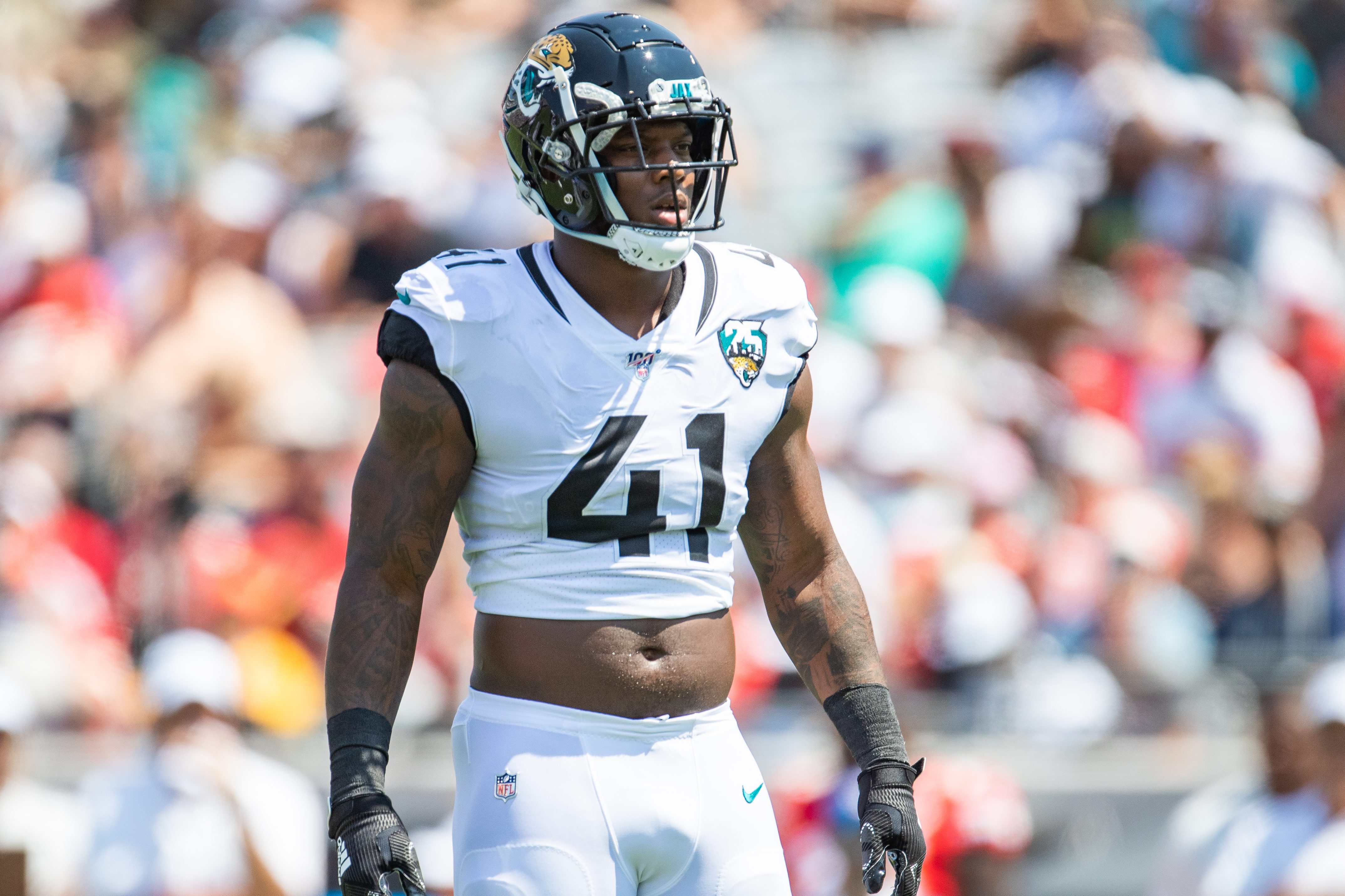 Josh Allen of the Jaguars looks on during a game against the Chiefs