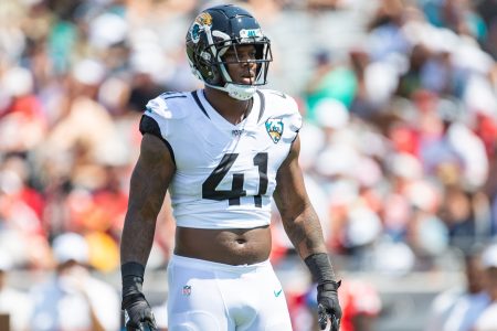 Josh Allen of the Jaguars looks on during a game against the Chiefs