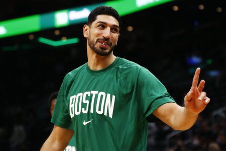 Enes Kanter of the Boston Celtics before a game against the Washington Wizards
