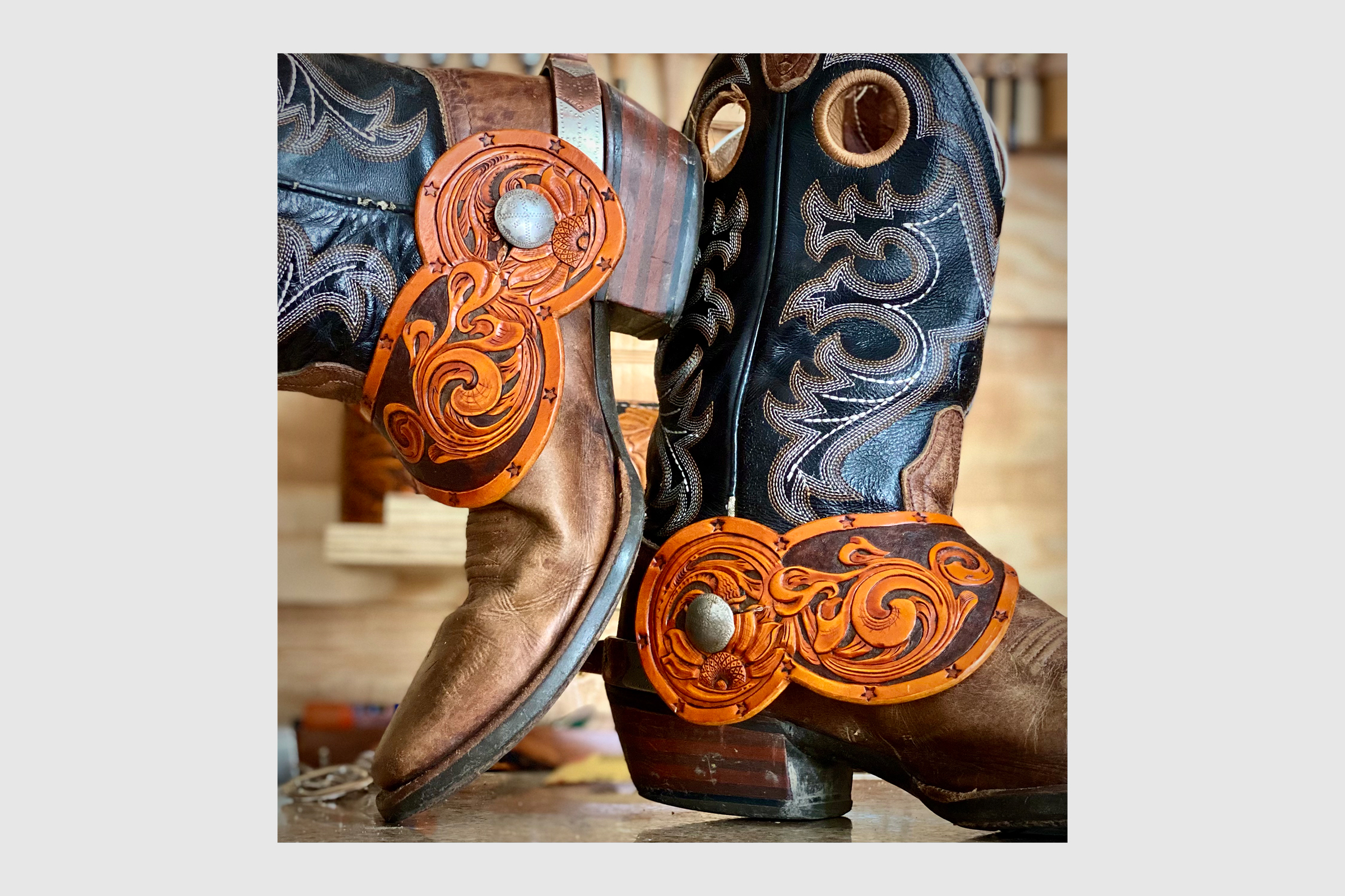 Leather boots crafted by Clackdaddy Leather.