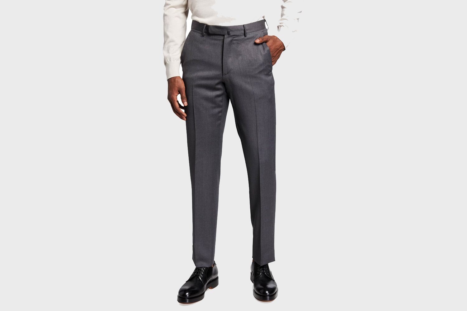 ERMENEGILDO ZEGNA Flat-Front Wool Regular-Fit Trousers, Gray
