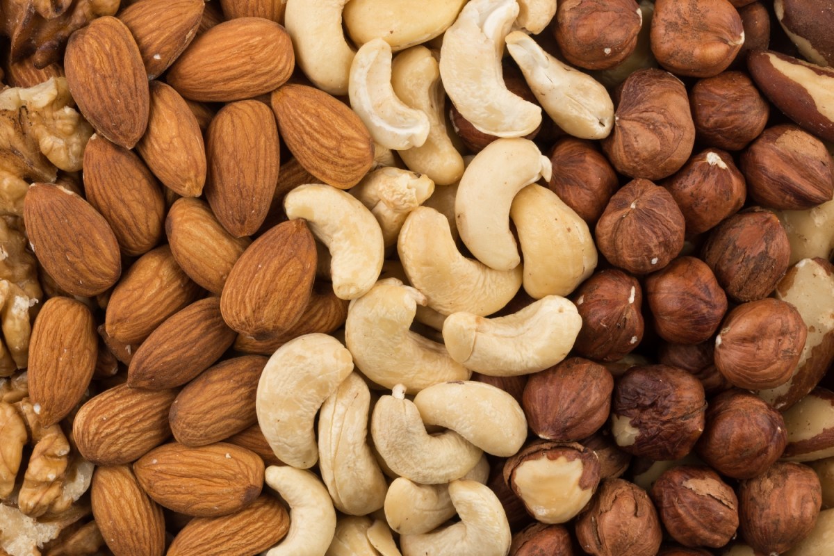 mix of various nuts background above closeup