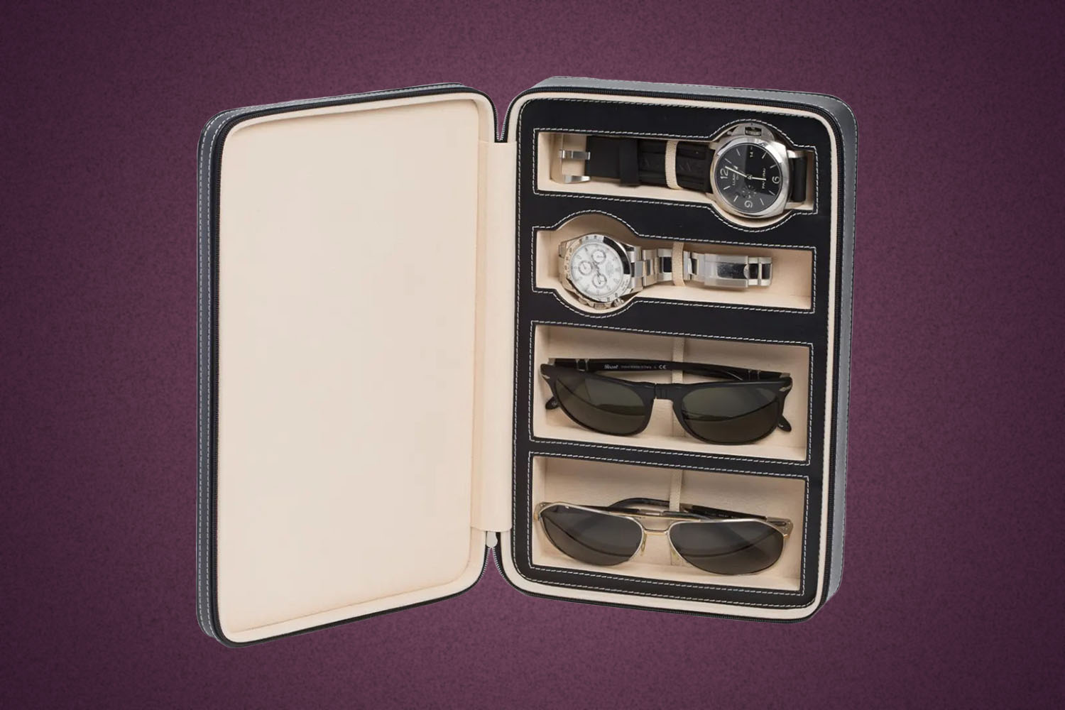Bey-Berk Leather Watch & Sunglasses Storage Case