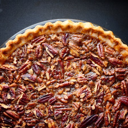 A close-up of a classic Thanksgiving pecan pie. We got recommendations on how to make it better from pie experts Chris Taylor and Paul Arguin.