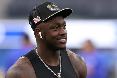 A.J. Brown of the Titans warms up prior to facing the Los Angeles Rams