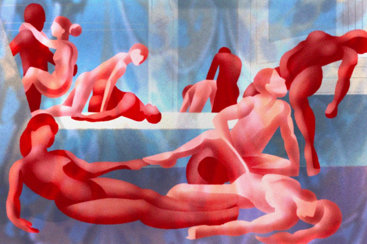 Illustration shows abstract human figures engaging in an orgy