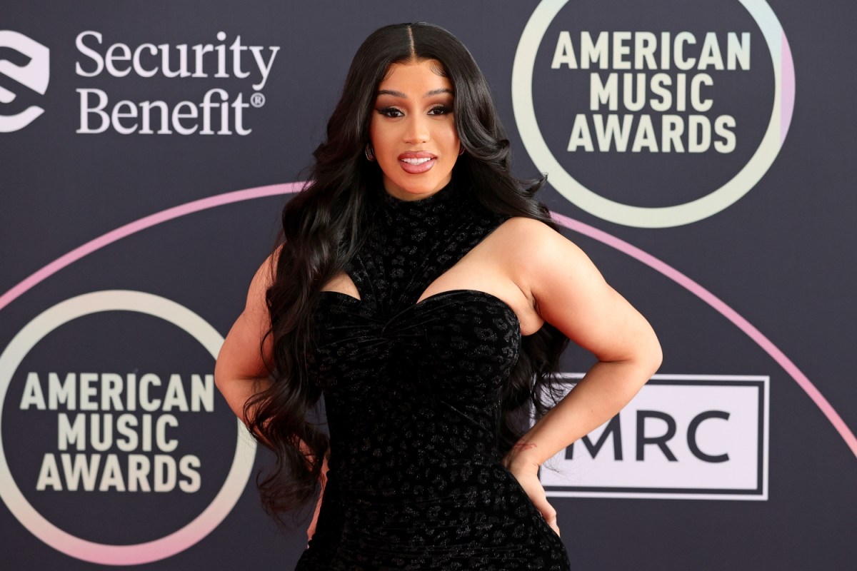 Host Cardi B attends the 2021 American Music Awards Red Carpet Roll-Out with Host Cardi B at L.A. LIVE on November 19, 2021 in Los Angeles, California