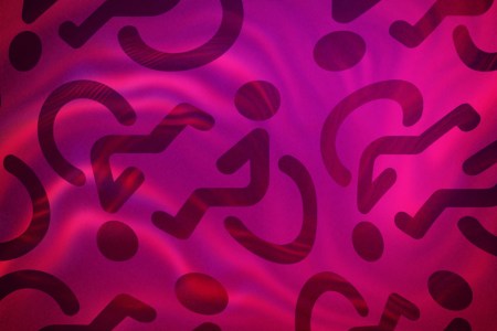 handicap icons in a 69 pattern on a pink and purple background