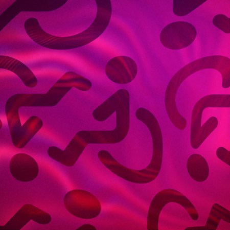 handicap icons in a 69 pattern on a pink and purple background