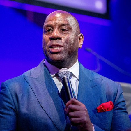 Magic Johnson on stage during the 29th Annual Achilles Gala Honoring president and CEO of Cinga David Cordani with "Volunteer of the Year Award" on November 20, 2019 in New York City.