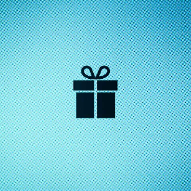 A present icon in the middle of a blue background