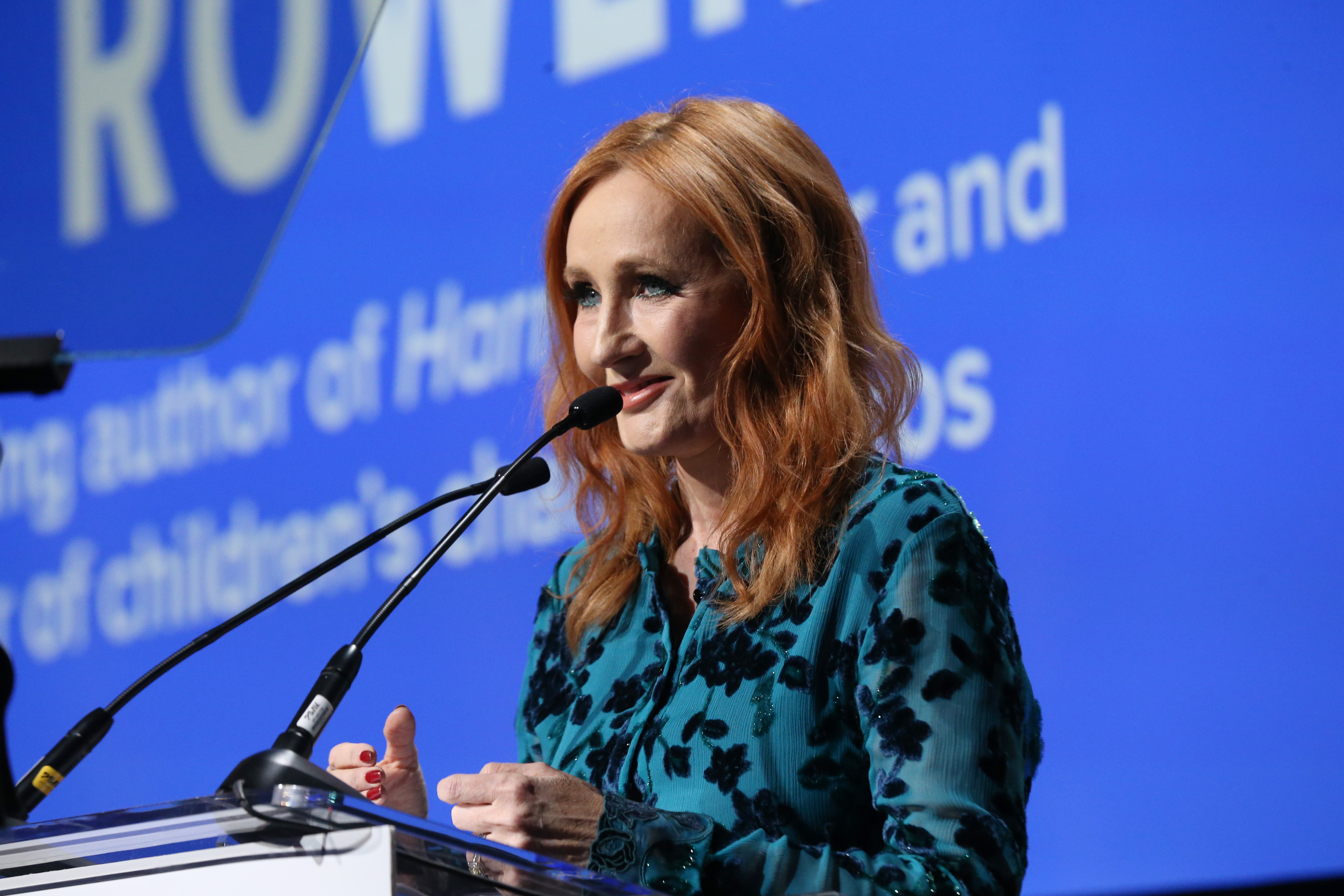 J.K. Rowling accepts an award onstage during the Robert F. Kennedy Human Rights Hosts 2019 Ripple Of Hope Gala & Auction In NYC on December 12, 2019.