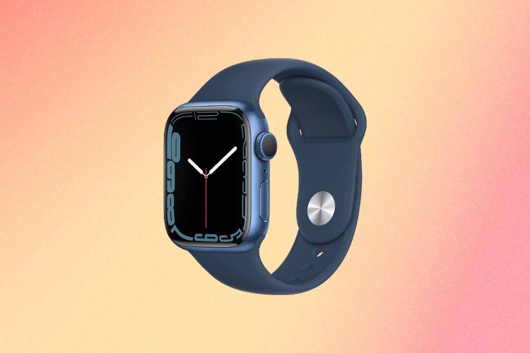 A blue Apple Watch Series 7 smart watch, now on sale at Amazon
