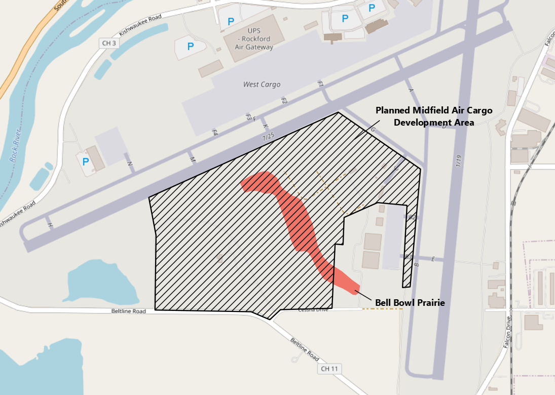 The plans build an airfield over the Bell Bowl Prairie