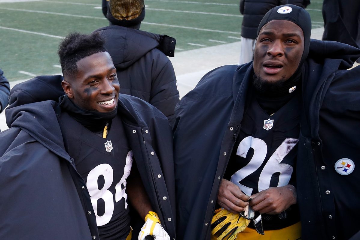 Antonio Brown #84 and Le'Veon Bell #26, formerly of the Steelers, at Heinz Field in 2017