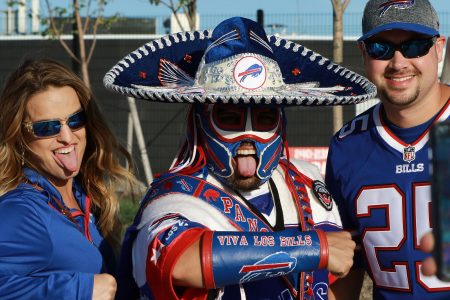 Buffalo Bills fans tailgate in the parking lot