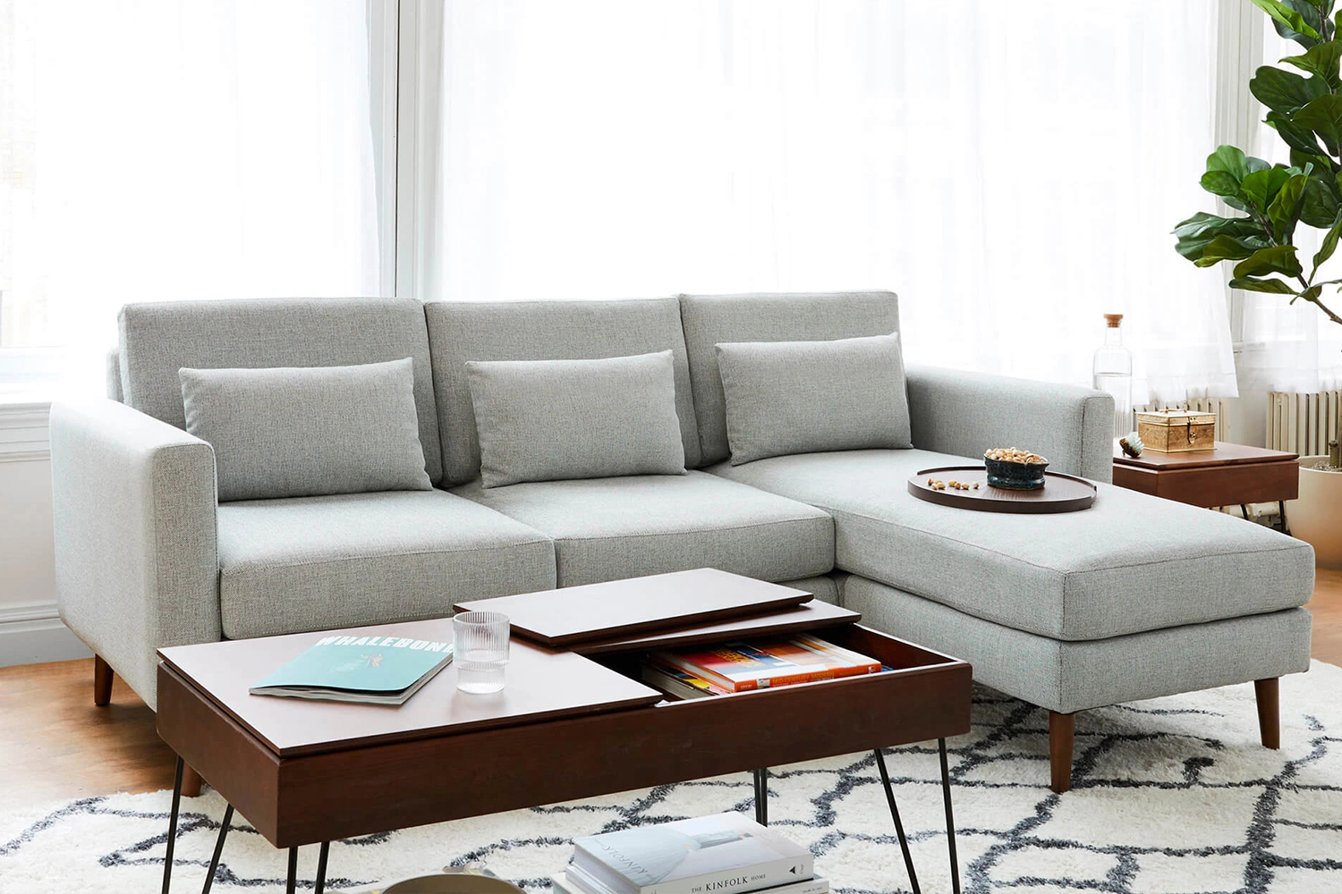 A grey Nomad couch from direct-to-consumer furniture company Burrow