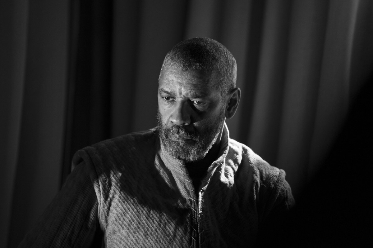 This image released by A24 shows Denzel Washington in a scene from "The Tragedy of Macbeth"