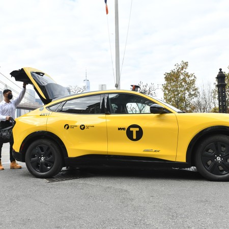 The new Ford Mustang Mach-E NYC taxi. The yellow cab comes courtesy of EV taxi startup Gravity and began service on December 20, 2021.