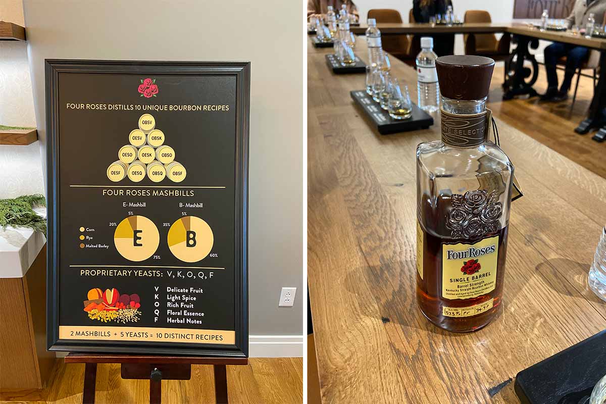 Left: The ten recipes that make up Four Roses. Right: The new 20-year single barrel release.